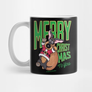 Cute Funny Doxie Dog having a Merry Christmas  on dachshund  Santa tee Mug